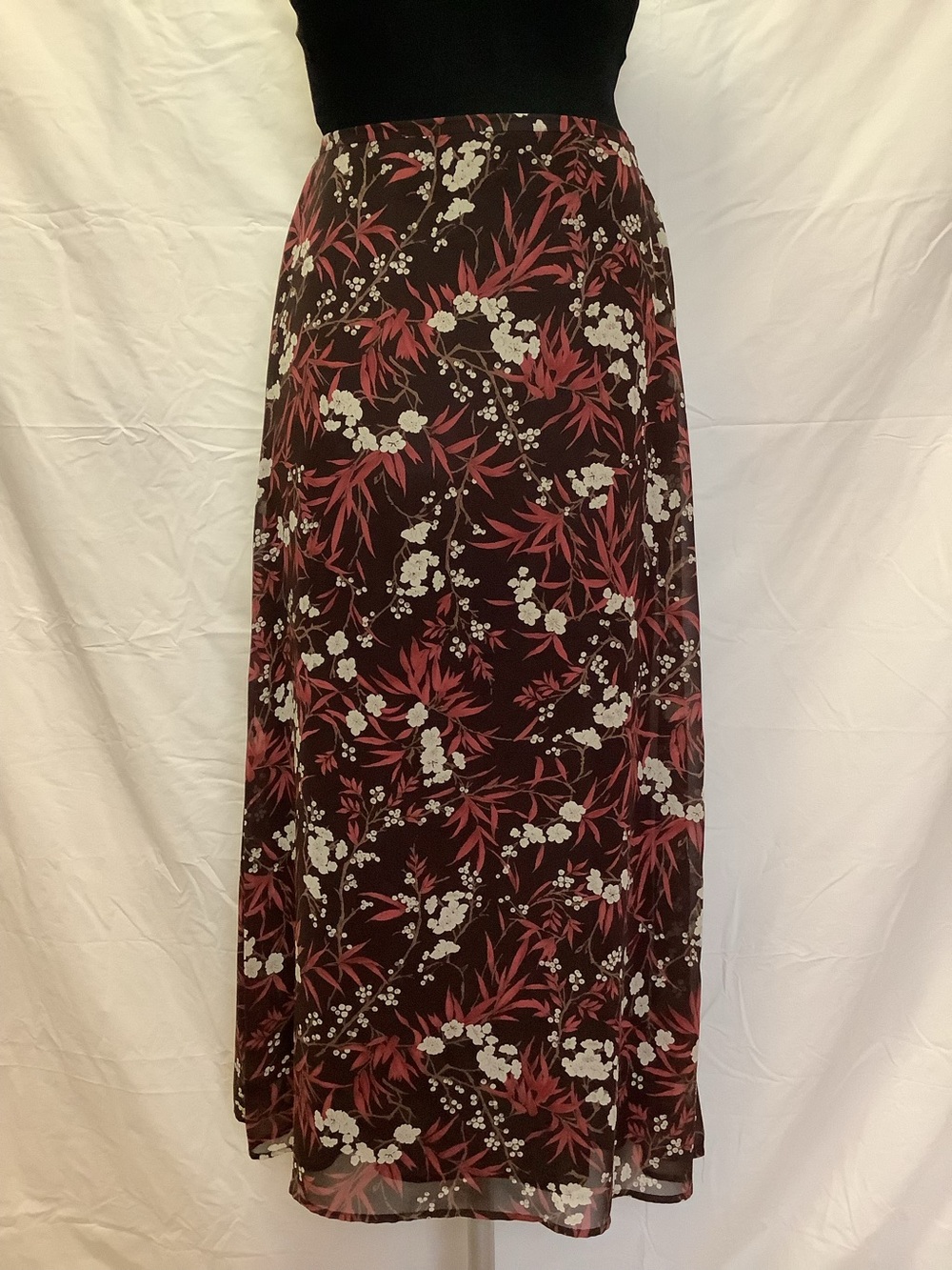 Compagnie Internationale Express Skirt-Brown w/Rust Tan Cream Flowers-Lined-7/8